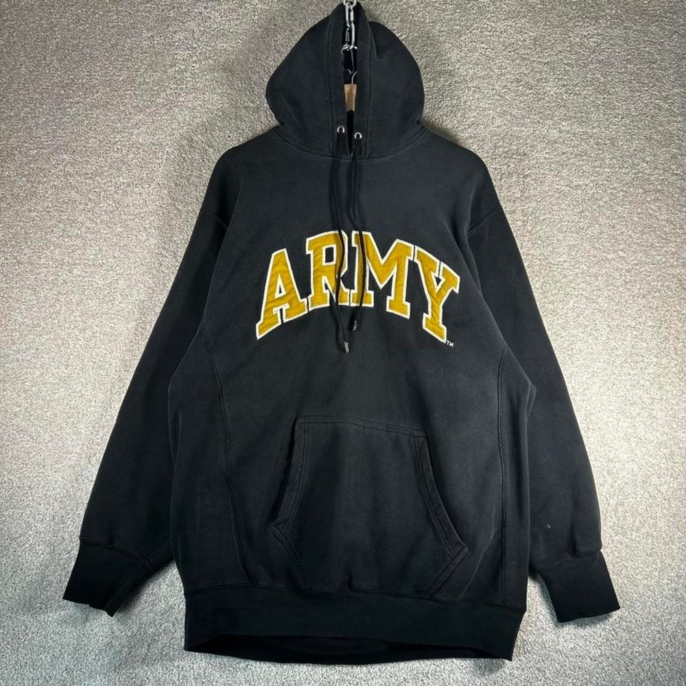 Vintage Army black and gold embroidered reverse weave heavyweight hoodie